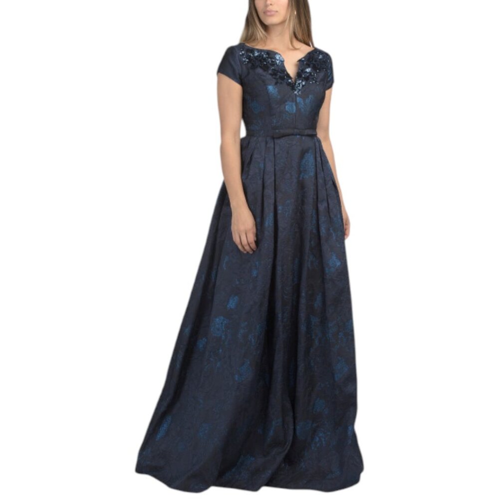 RENE BY RENE RUIZ Short Sleeve Embellished Jacquard Gown